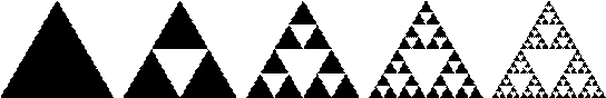 Nulta i prve cetiri iteracije trokuta Sierpinskog